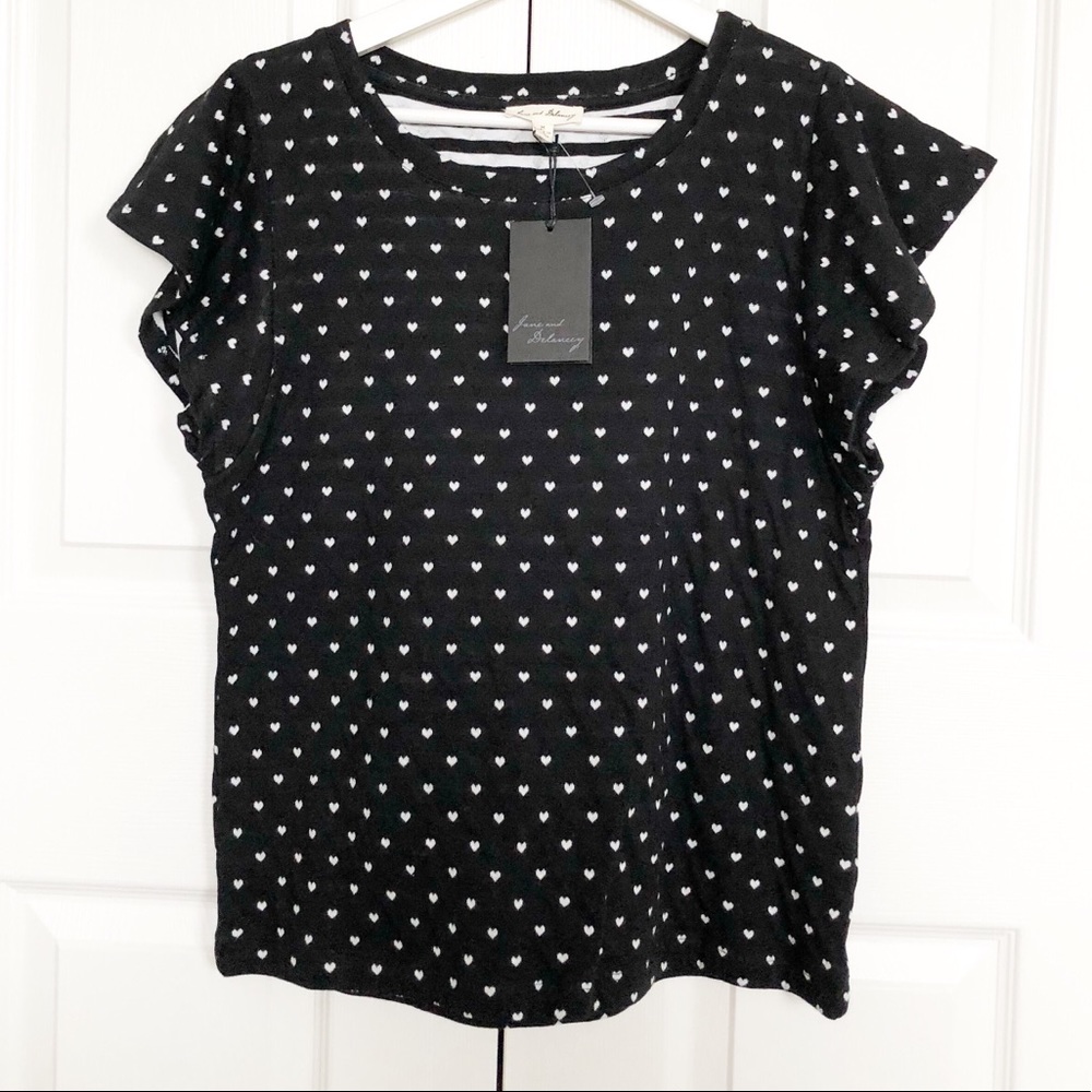🆕Jane and Delancey Cotton Heart Ruffle Sleeve Top
